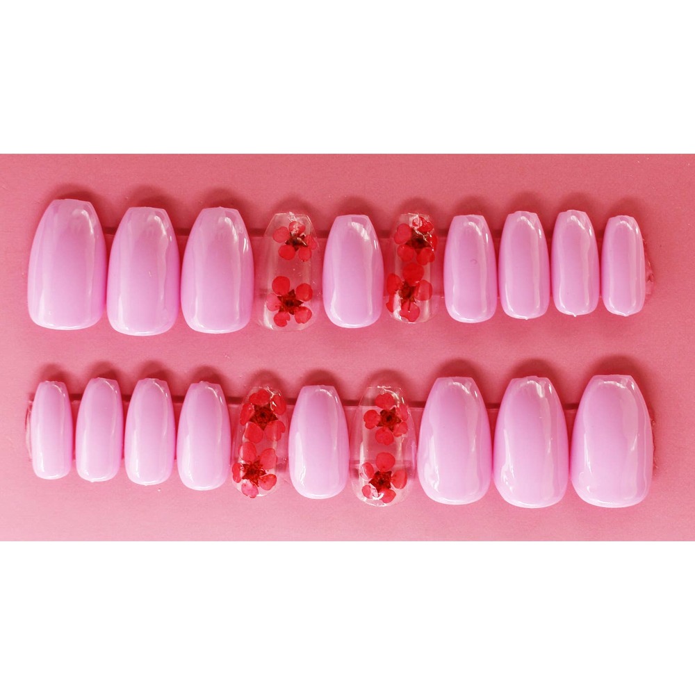 Pink Flower Power Medium Coffin Nails Long